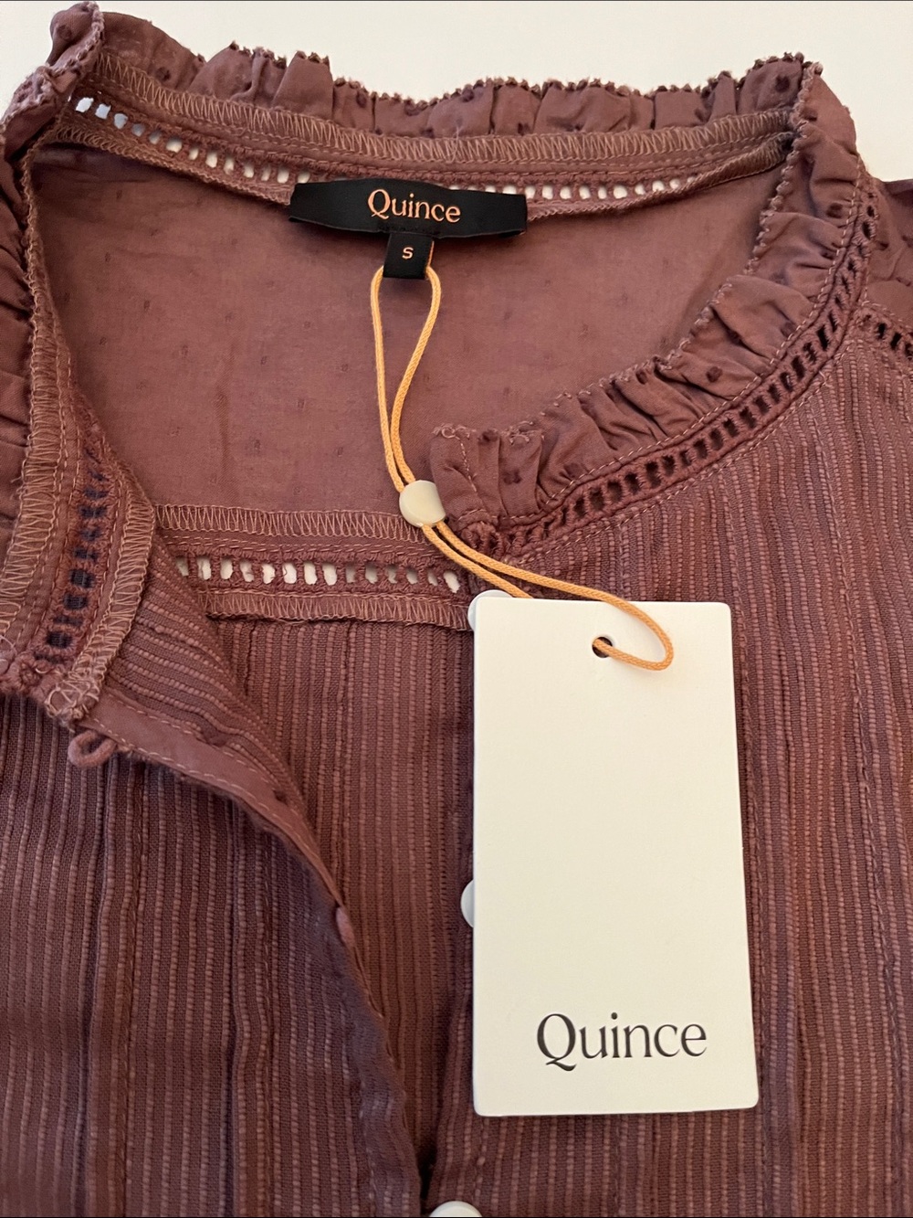NWT Quince Textured Organic Cotton Peasant Blouse, size S, Taupe Brown - Picture 5 of 11